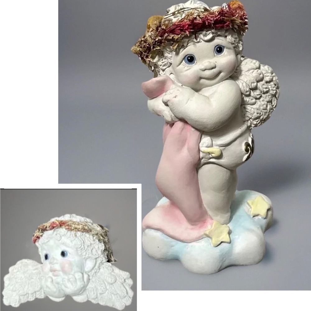 Dreamsicles Cherub "Watching Over You'll Wall Plaque & "Baby Girl" Figurine Pair